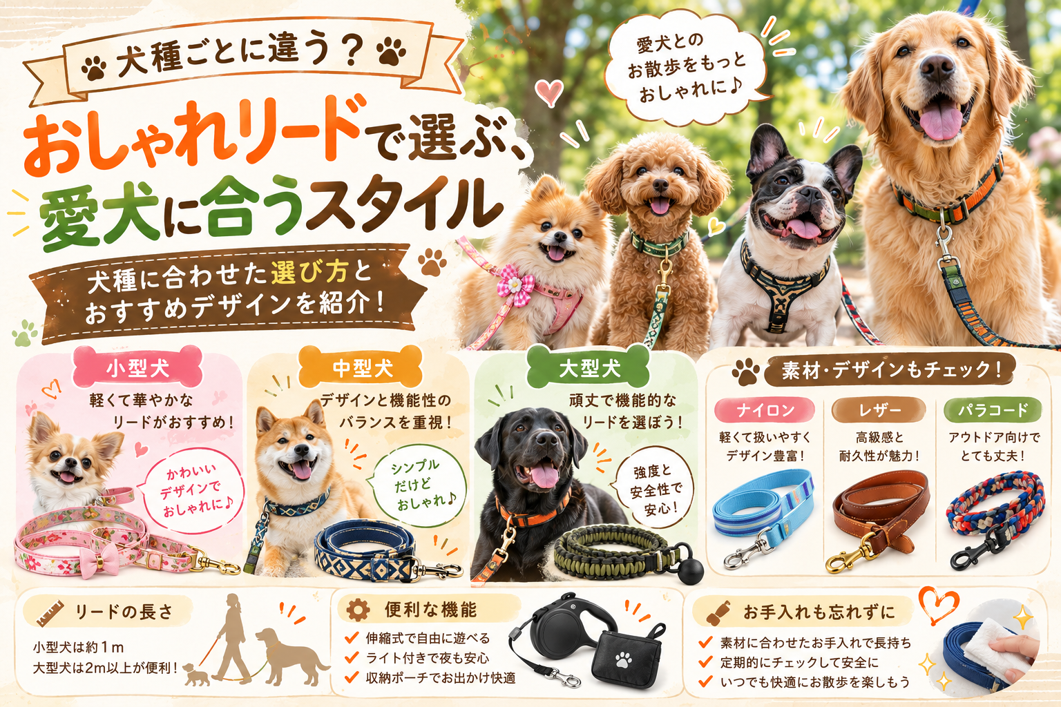犬種ごとに違う?おしゃれリードで選ぶ、愛犬に合うスタイル